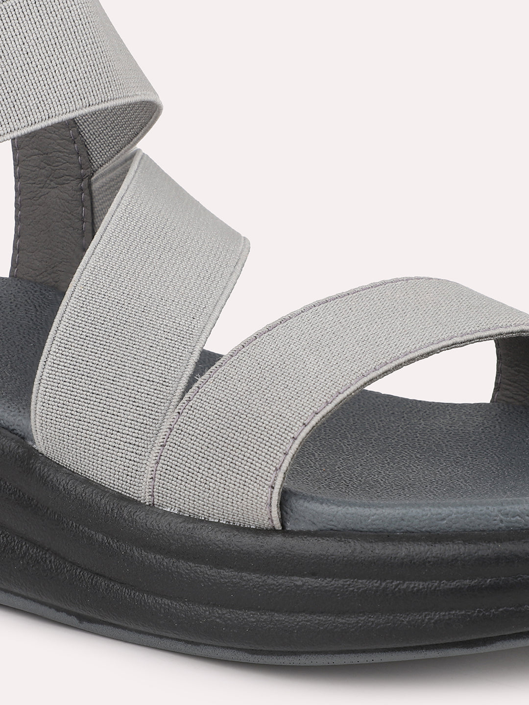 Women Grey Textured Comfort Heels With Backstrap