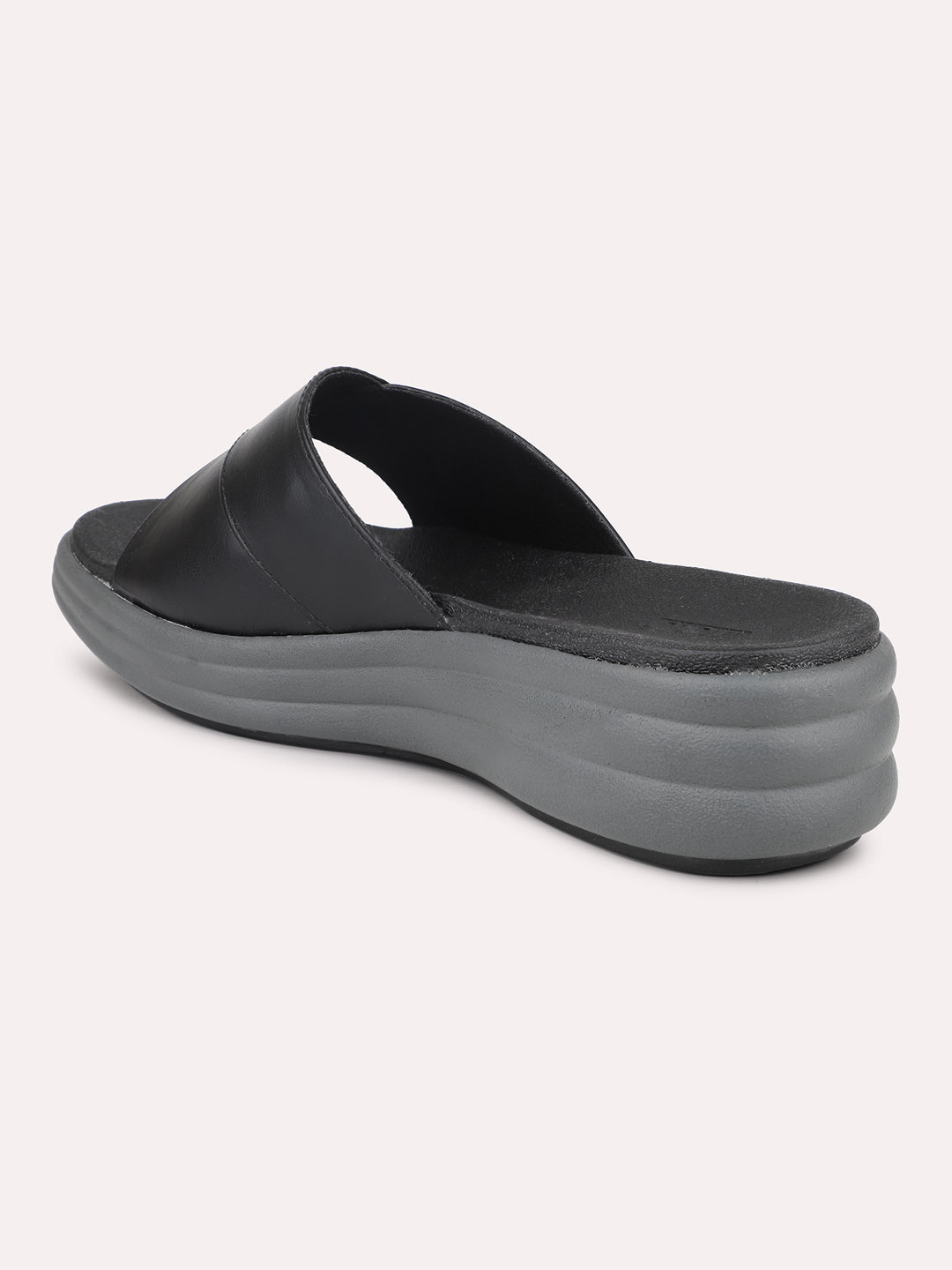 Women Black Solid Open Toe Comfort Sandals