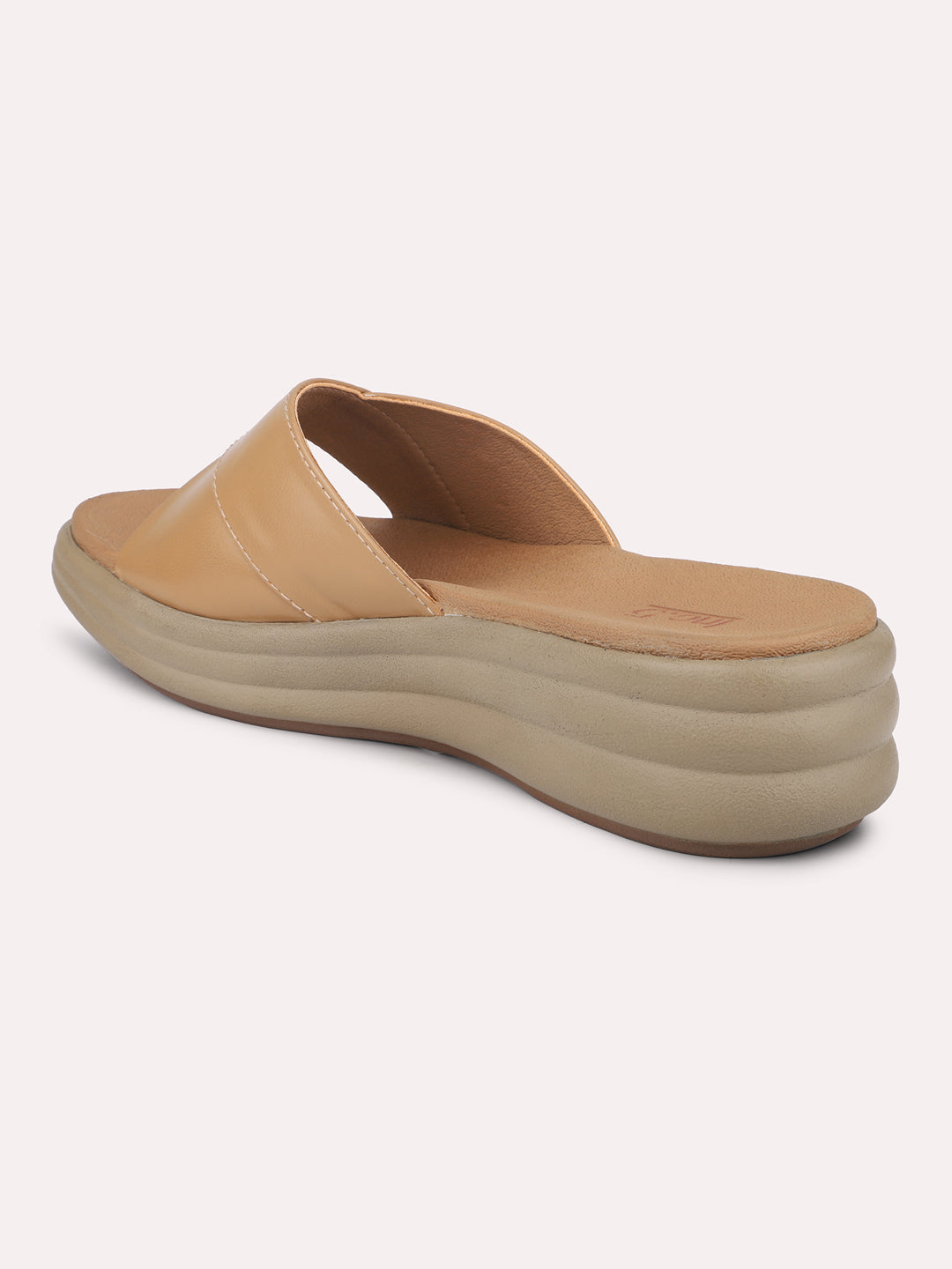 Women Beige Solid Open Toe Comfort Sandals