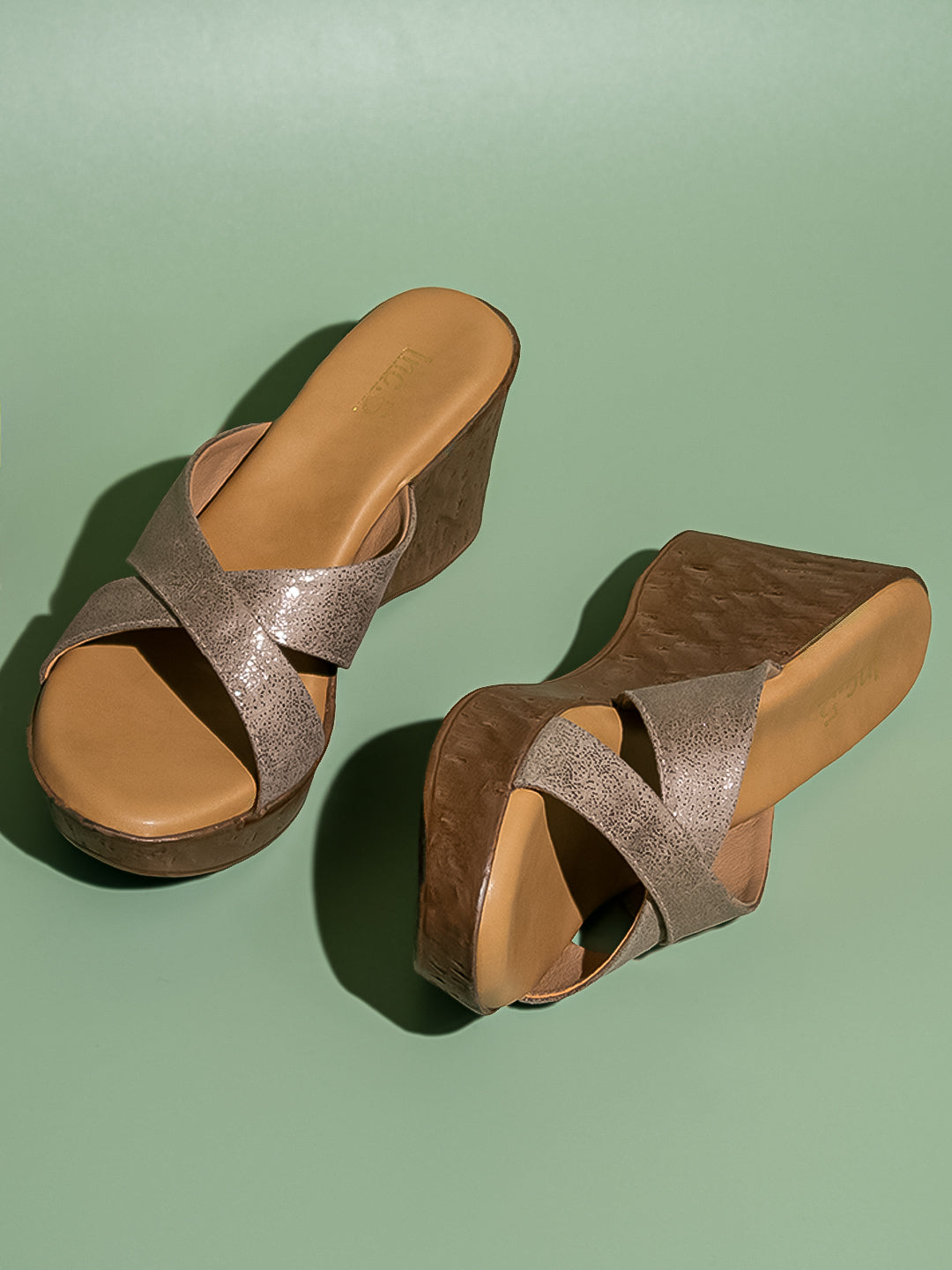 Women Chikoo Cross Strap Wedges