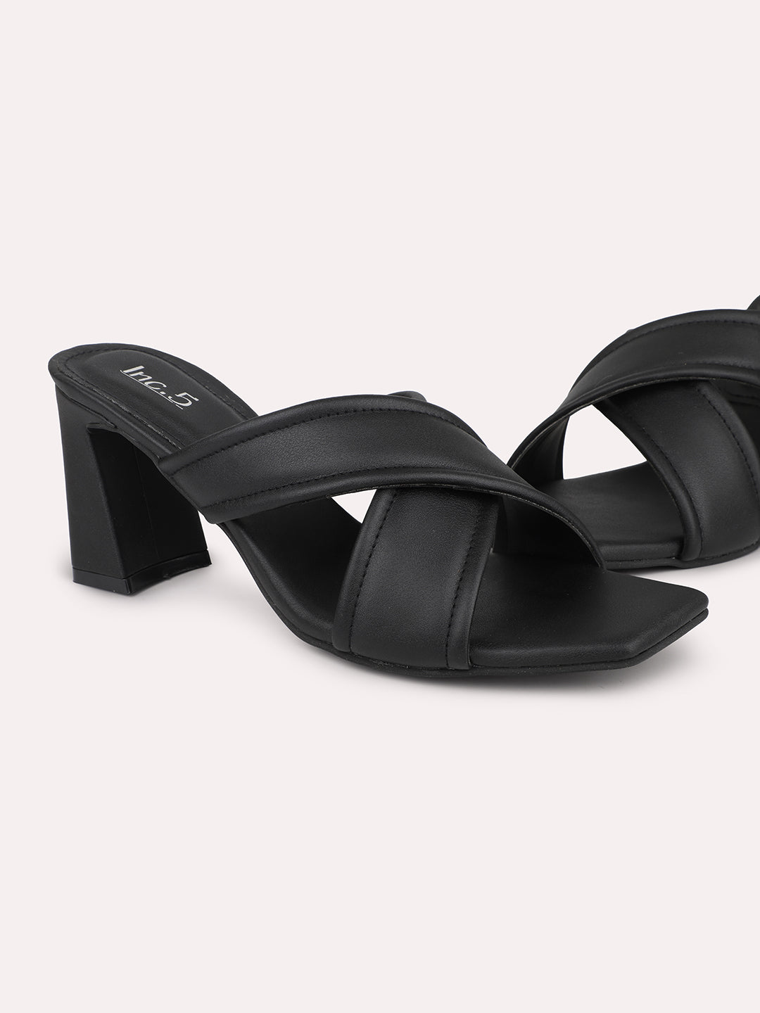 Women Black Open Toe Block Heels