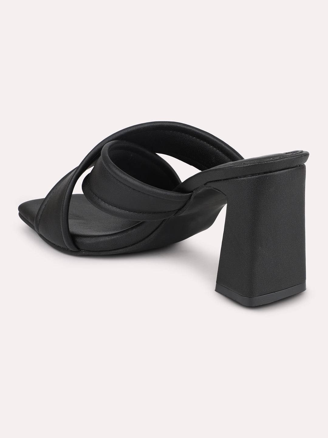 Women Black Open Toe Block Heels