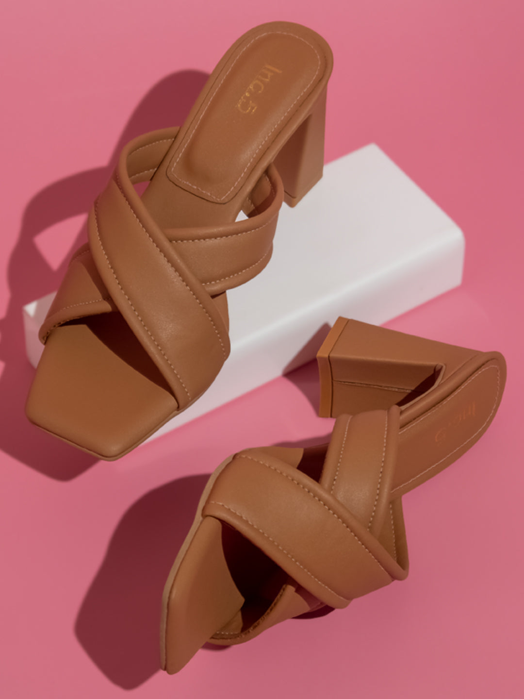 Women Beige Open Toe Block Heels