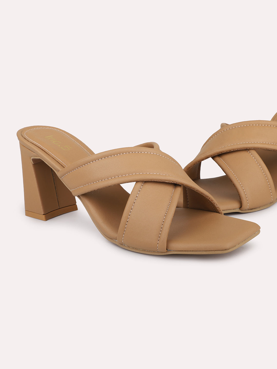 Women Beige Open Toe Block Heels