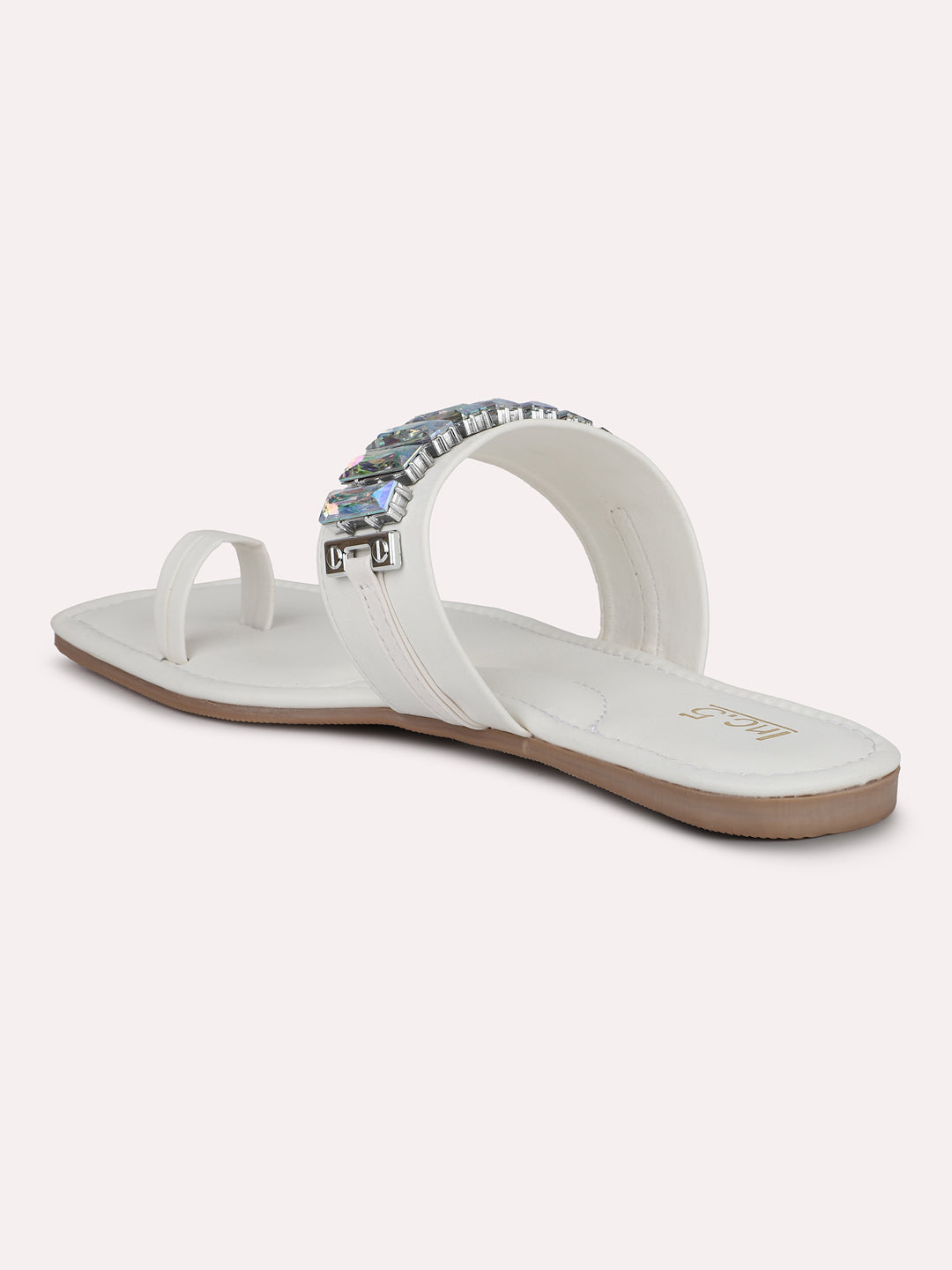 Women White Embellished One Toe Flats