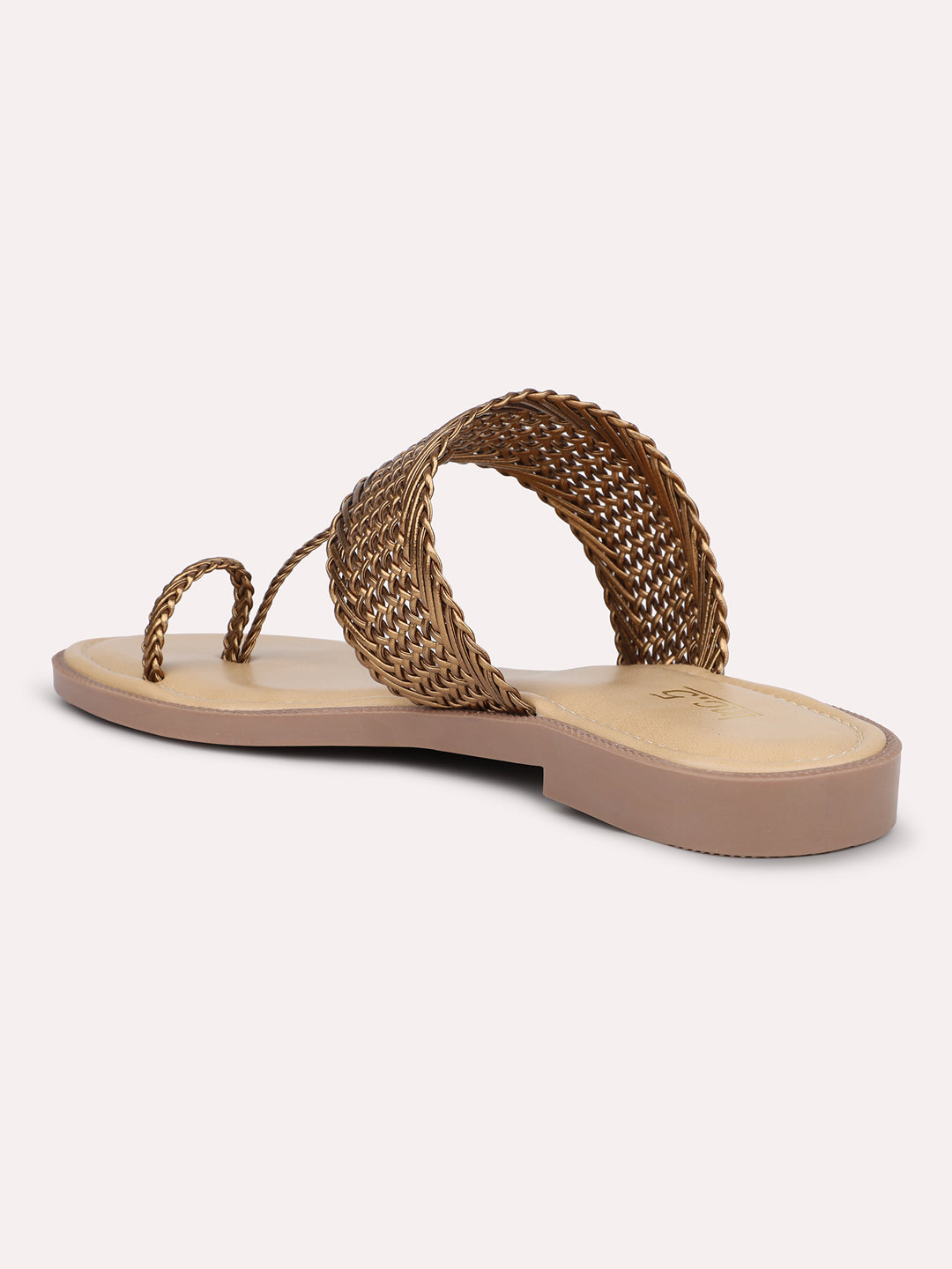 Women Antique T-Strape Woven Design One Toe Flats