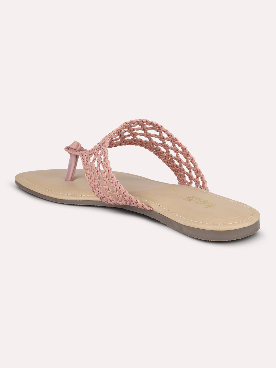 Women Peach Woven Design Open Toe Flats