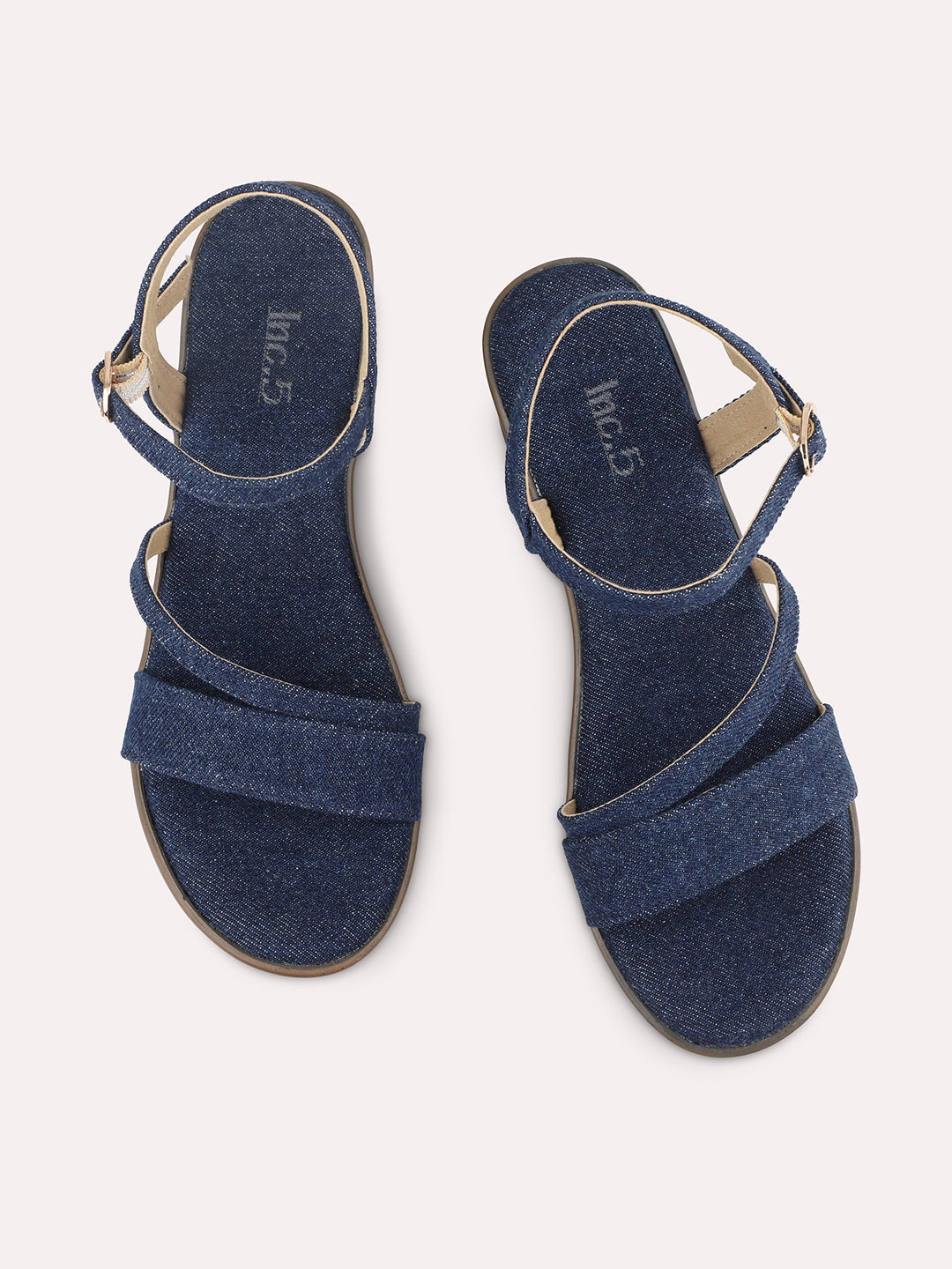 Women Navy Wedge Sandals with Buckles