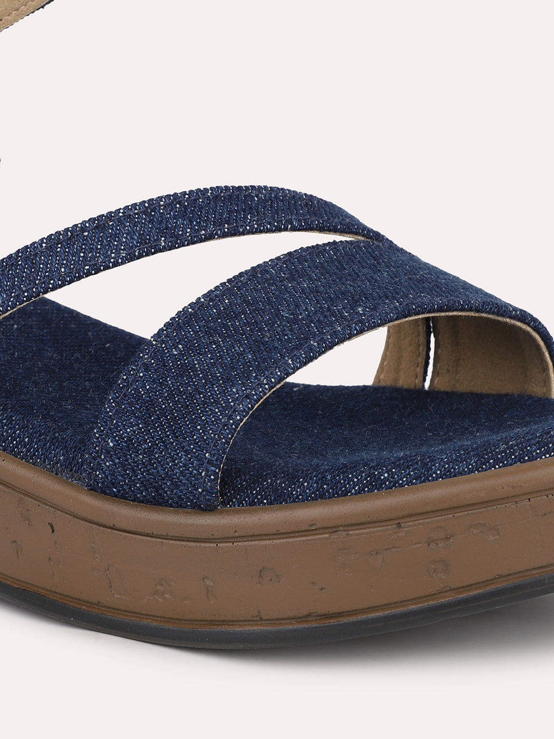 Women Navy Wedge Sandals with Buckles