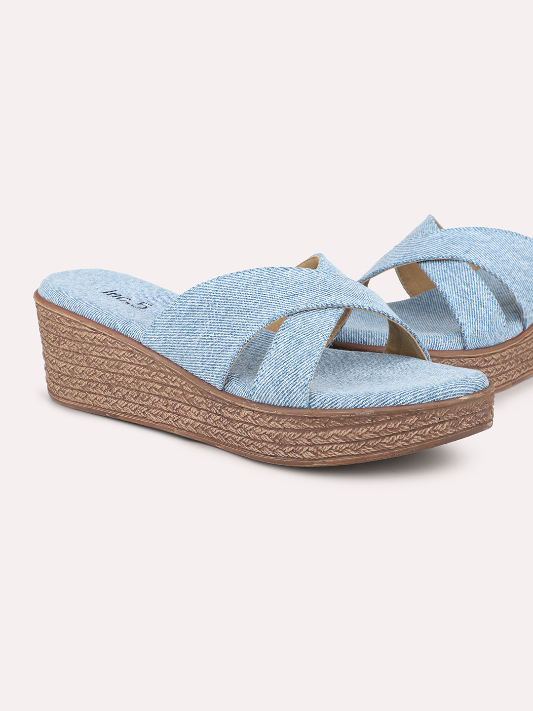 Women Blue Denim Wedges Heels