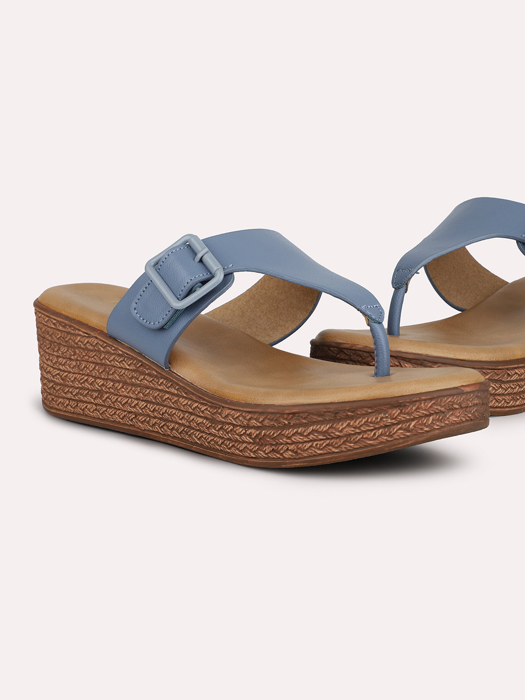 Women Blue Open Toe Wedge Heels