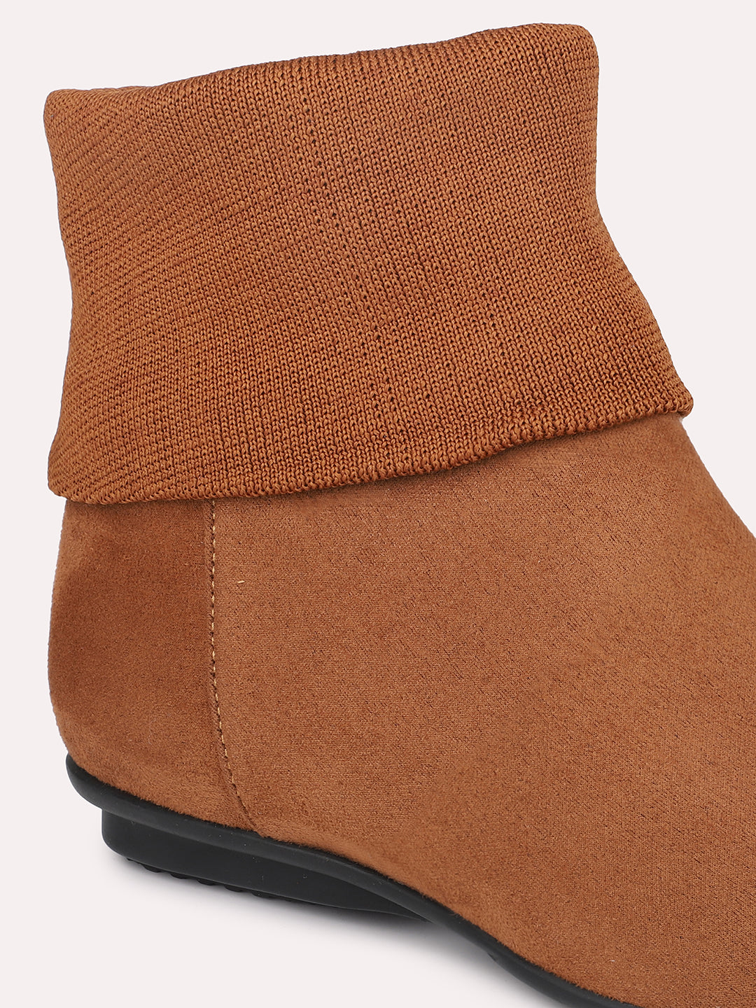 Women Tan Solid Suede Flat Boots