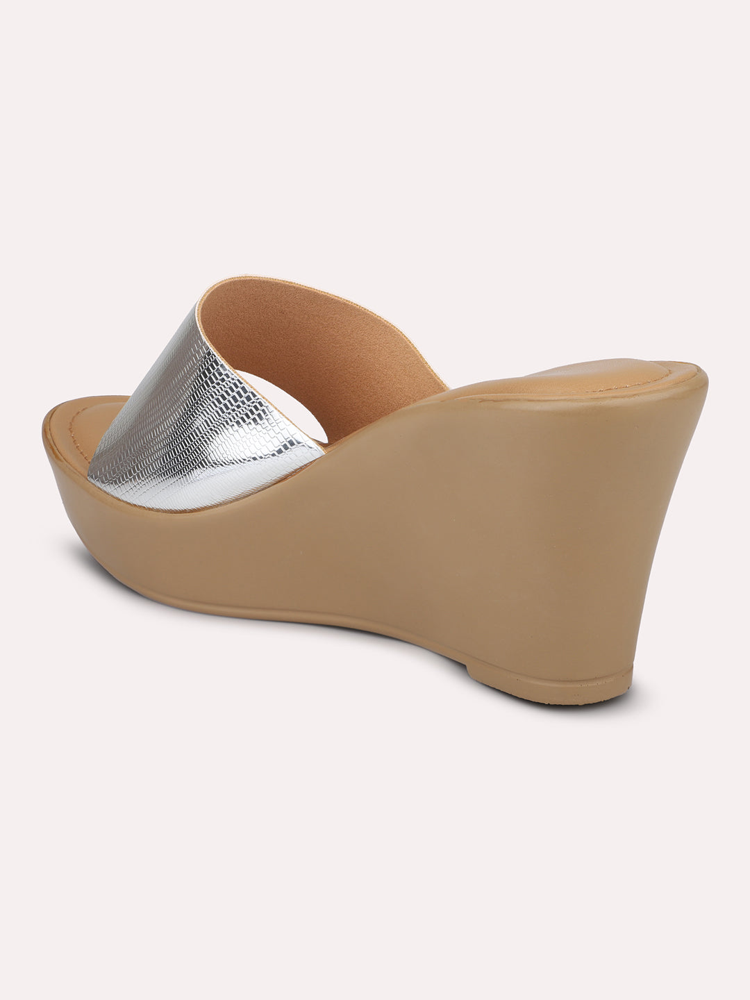 Women Silver Embellished Open Toe Wedge Heels