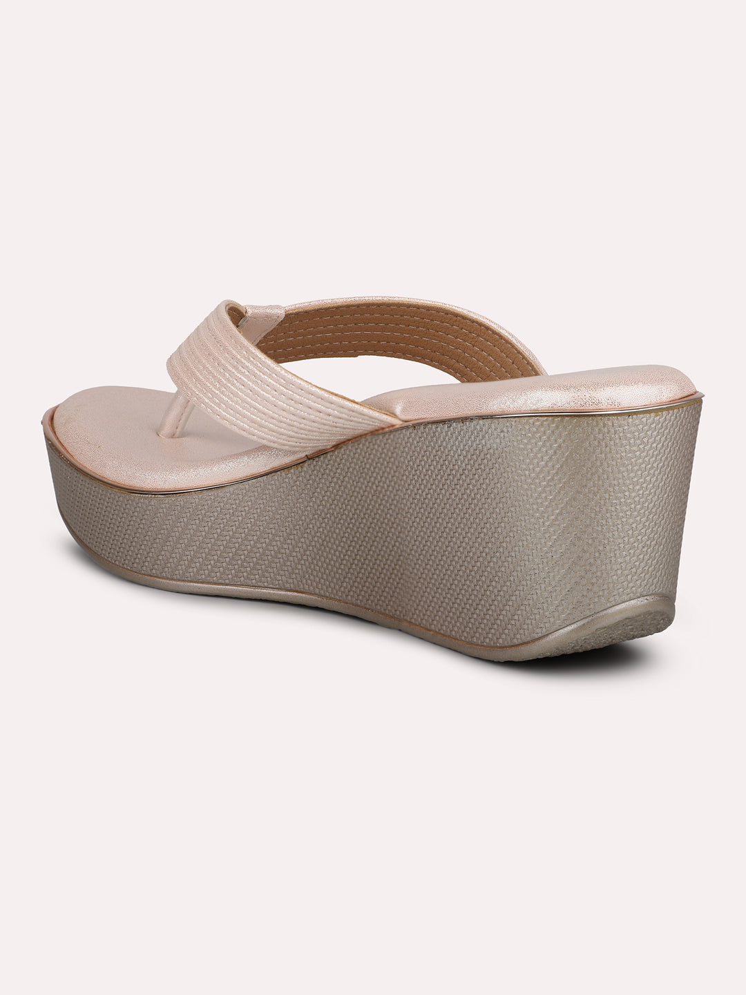 Women Rose Gold Embellished Open Toe Wedge Heels