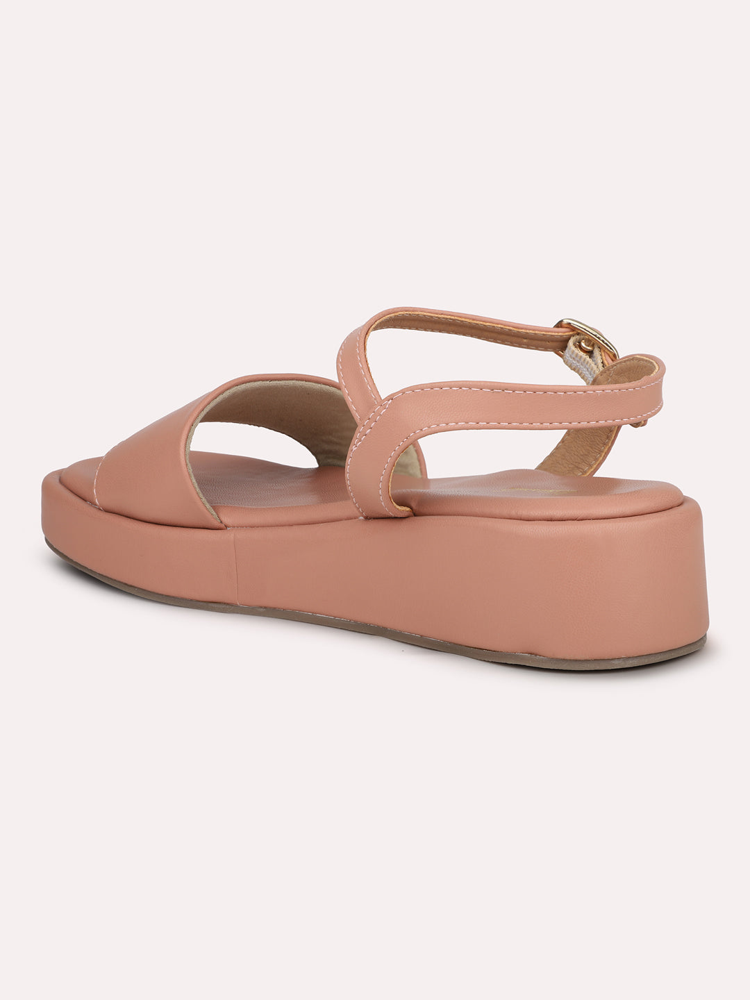 Women Peach Solid Platform Heels With Buckle Closure