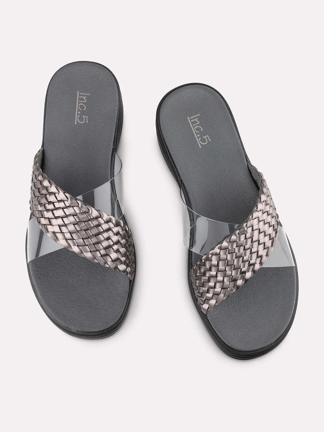 Women Pewter Textured Open Toe Comfort Sandals