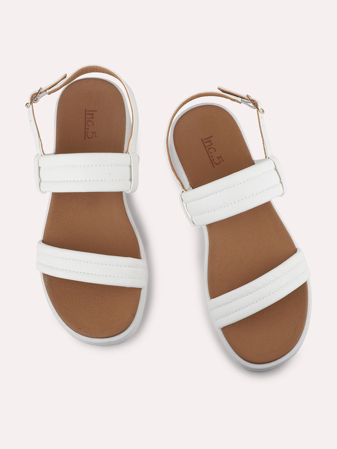 Women White Open Toe Comfort Sandals with Buckles