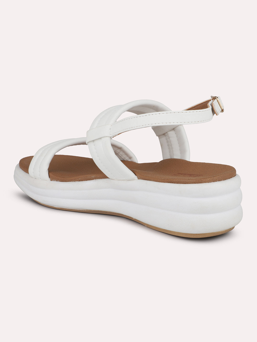 Women White Open Toe Comfort Sandals with Buckles