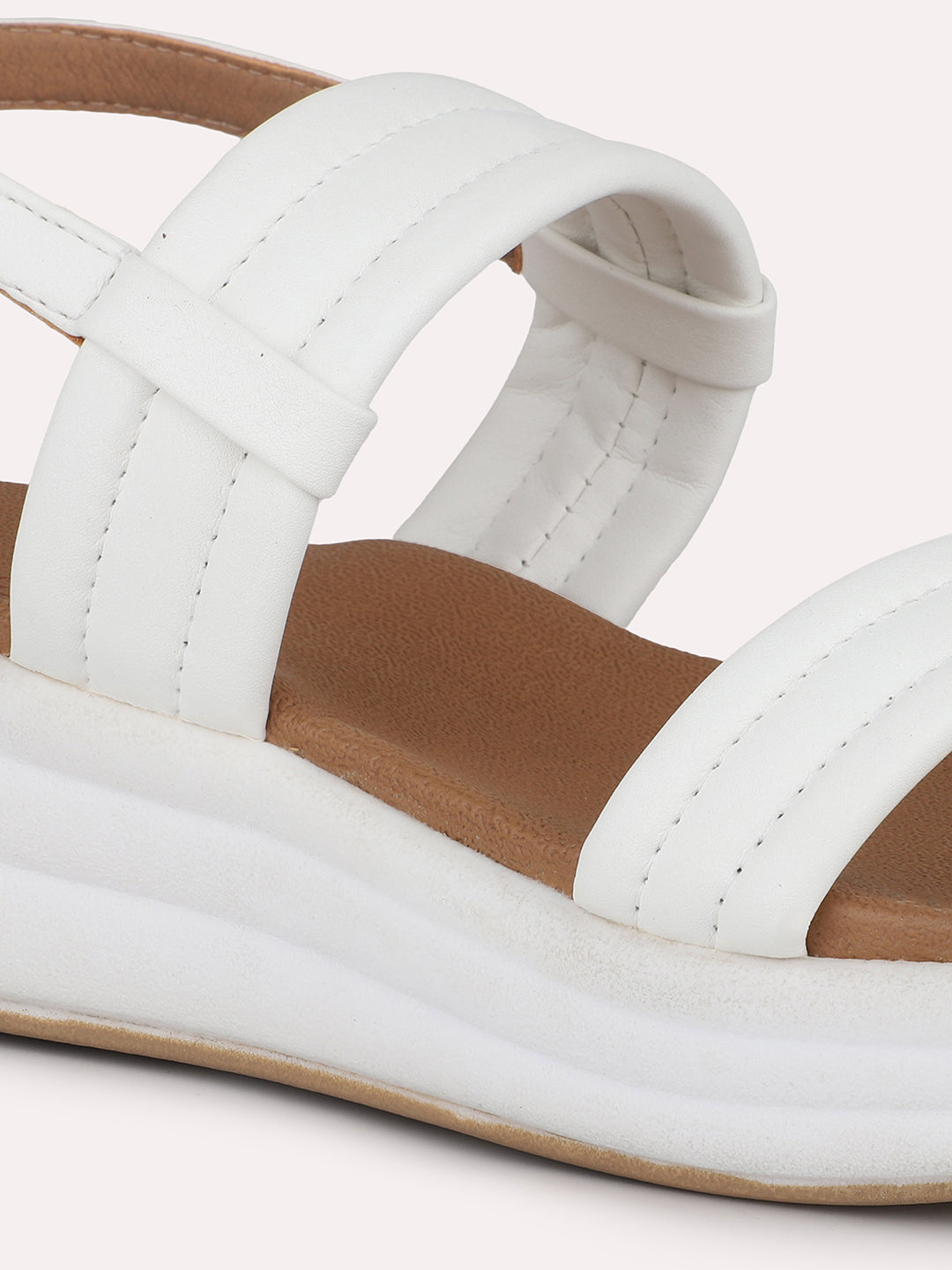 Women White Open Toe Comfort Sandals with Buckles