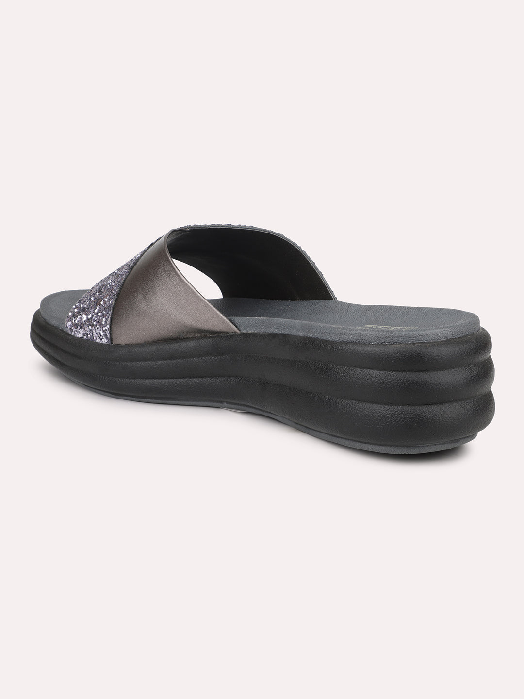 Women Pewter-Colourblocked Open Toe Comfort Sandals