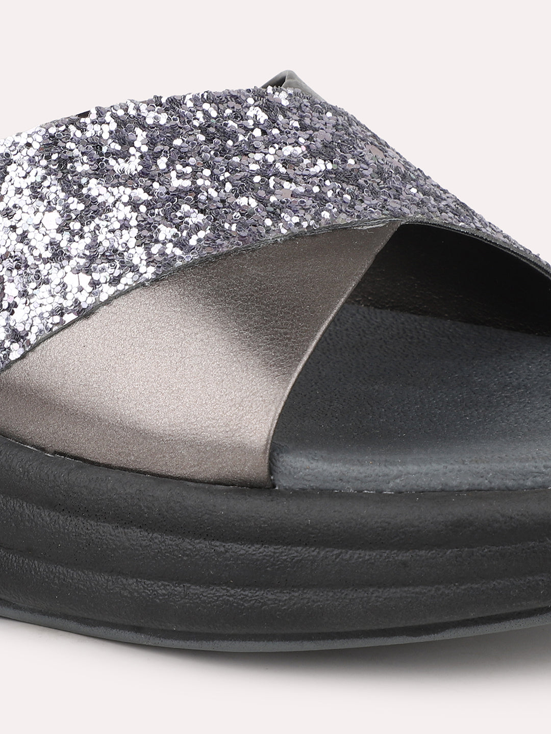 Women Pewter-Colourblocked Open Toe Comfort Sandals