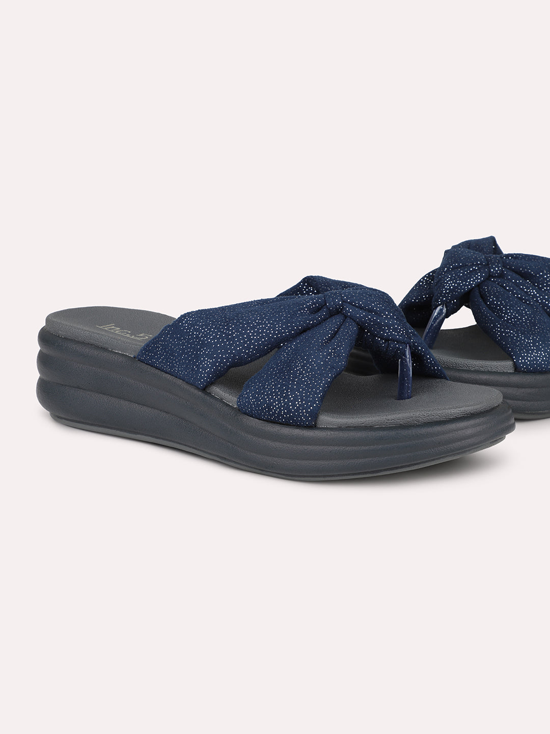 Women Navy Embellished One Toe Comfort Heels