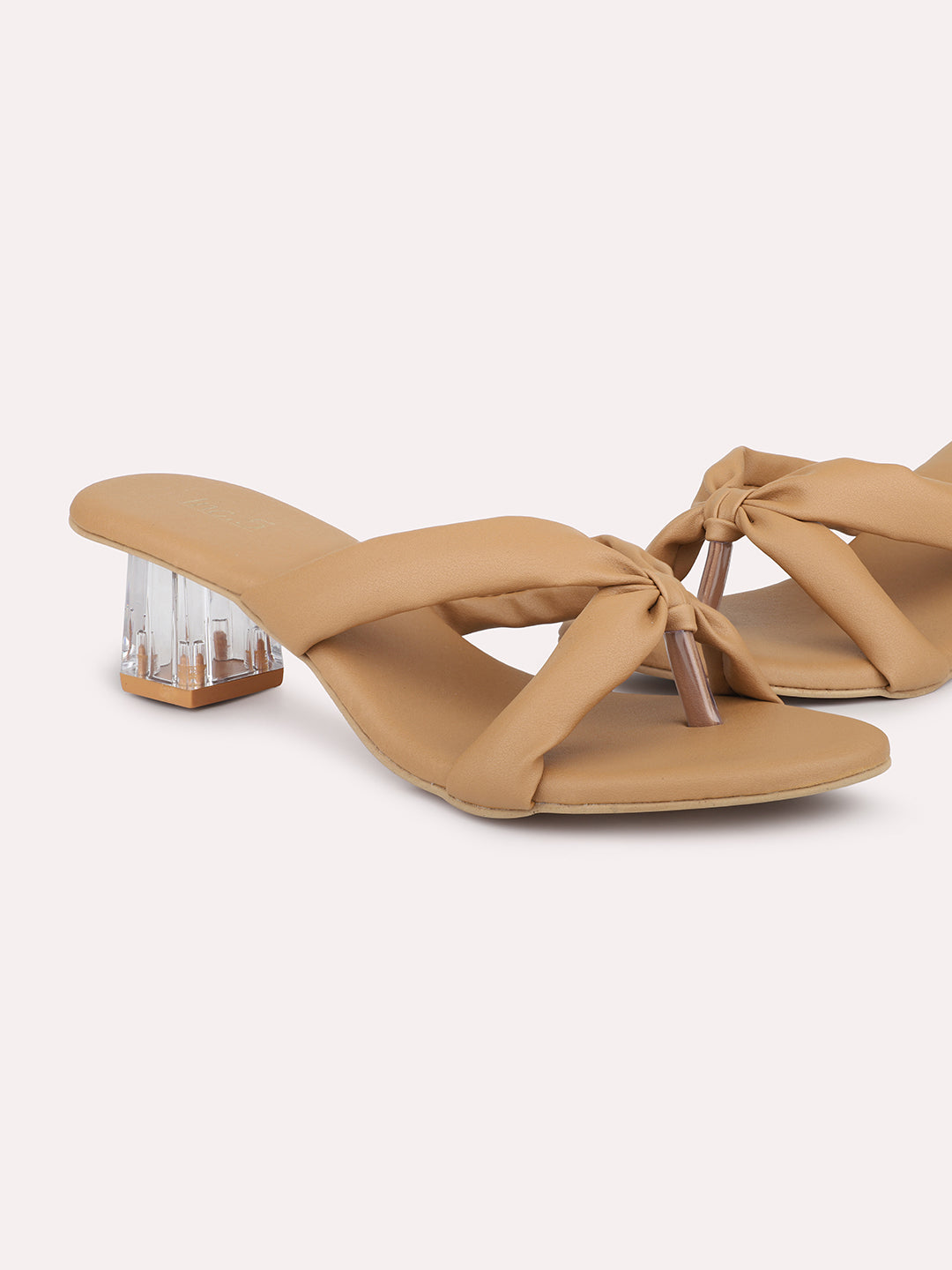 Women Beige Solid One Toe Block Heels