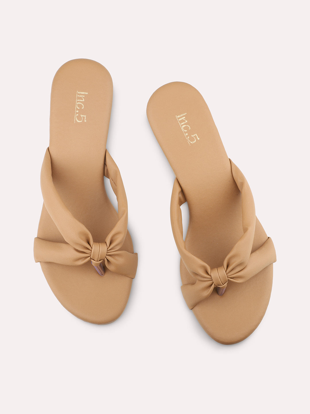 Women Beige Solid One Toe Block Heels