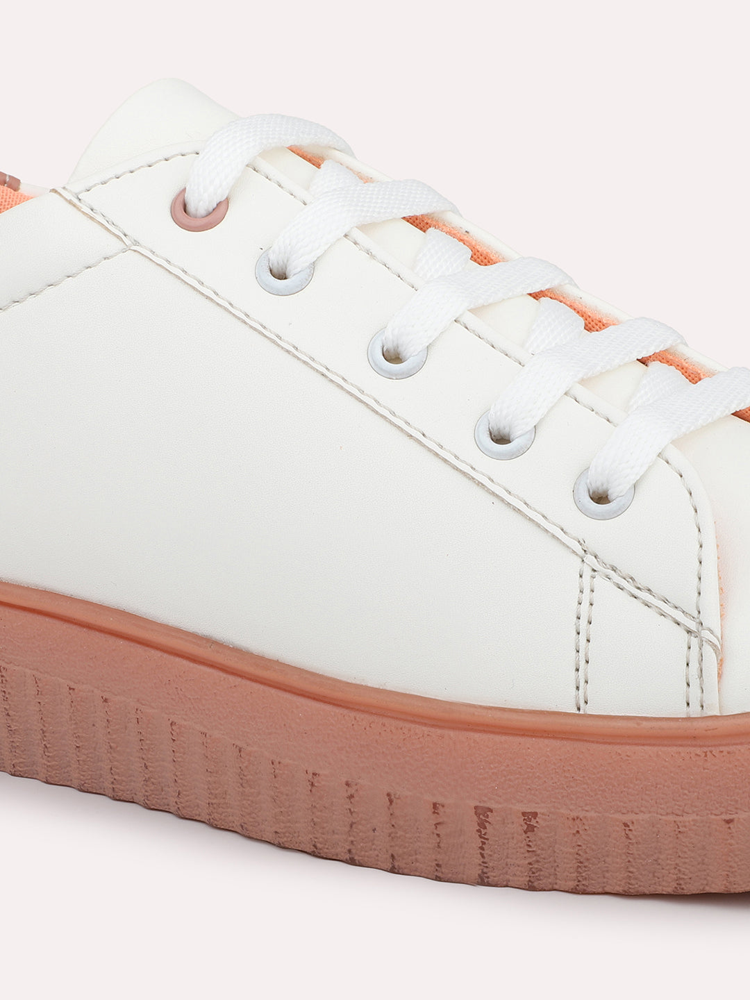 Women Peach & White Colourblocked Sneakers