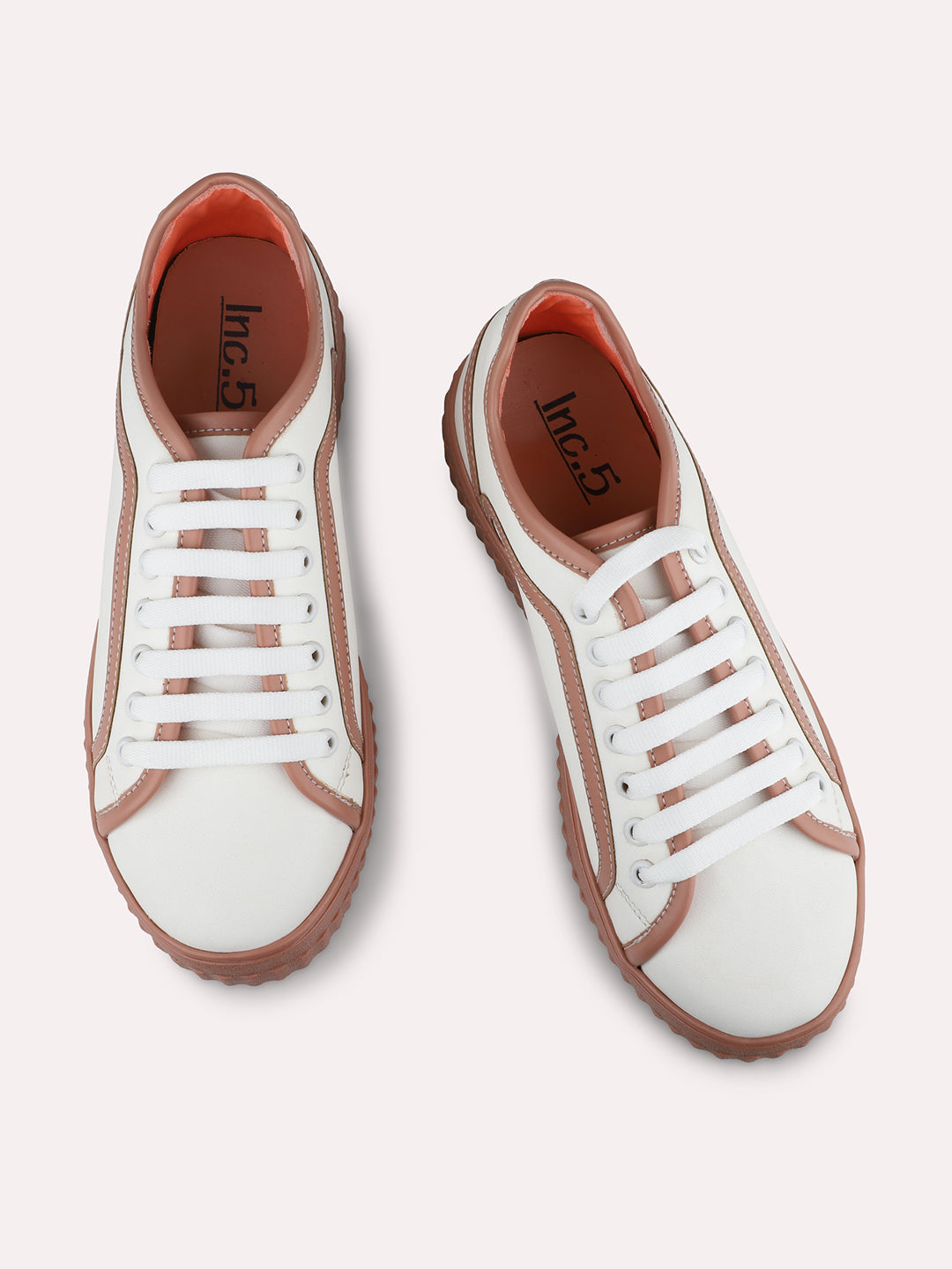 Women White And Peach Colourblocked Lace-Ups Sneakers