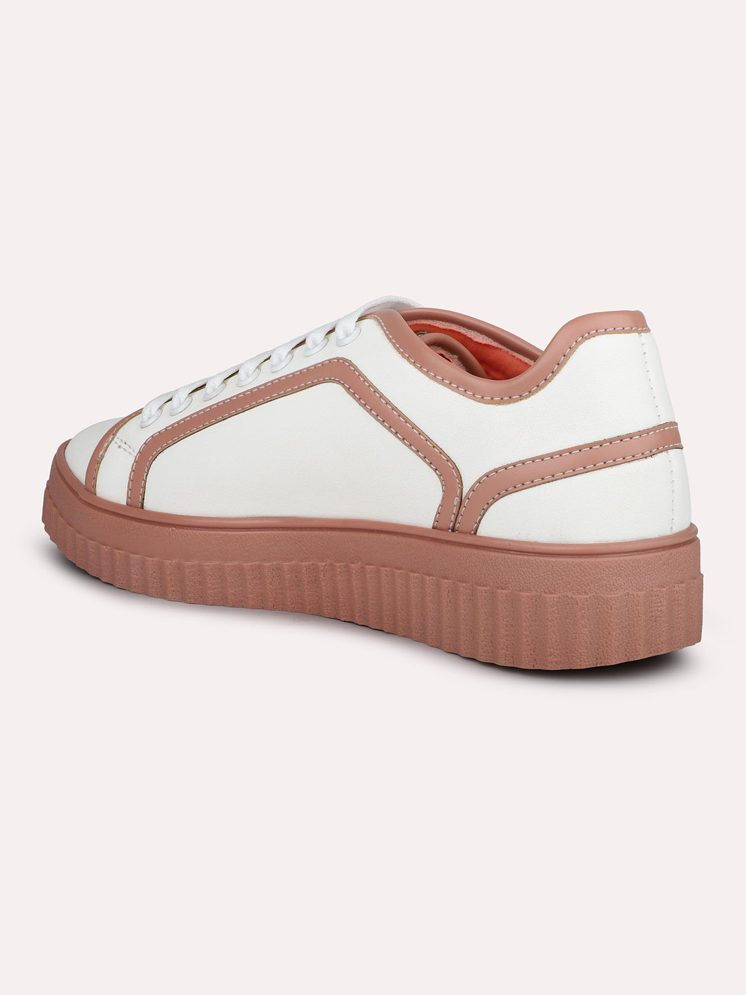 Women White And Peach Colourblocked Lace-Ups Sneakers