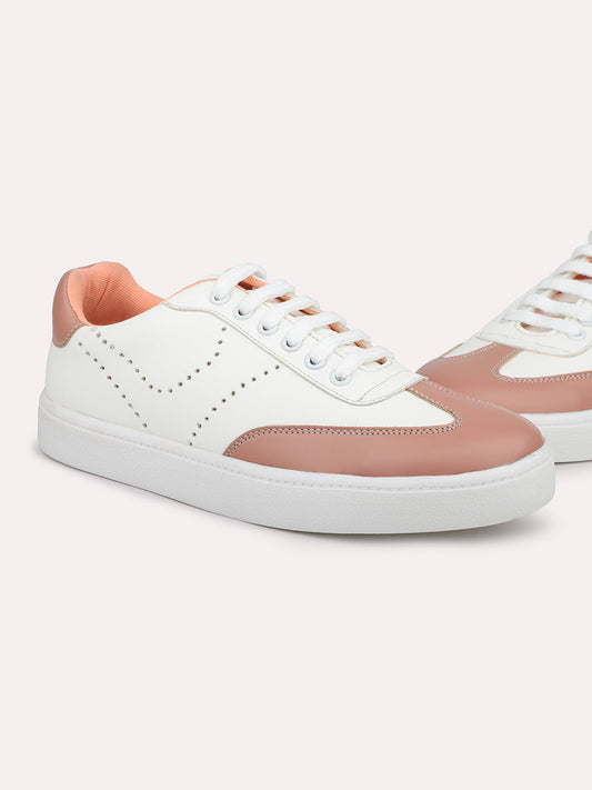Women Peach & White Colourblocked Sneakers