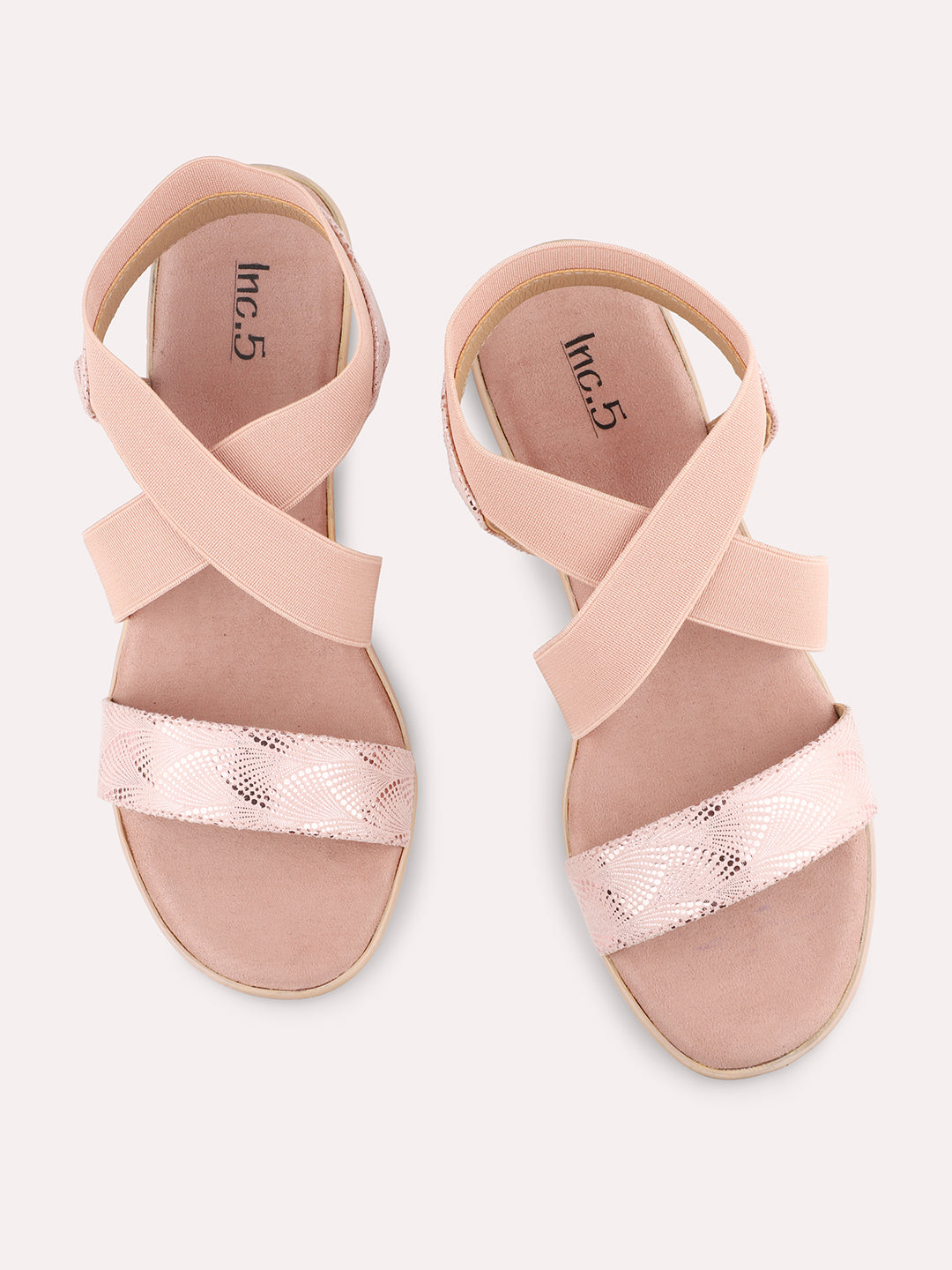 Women Peach Textured Open Toe Wedge Heels