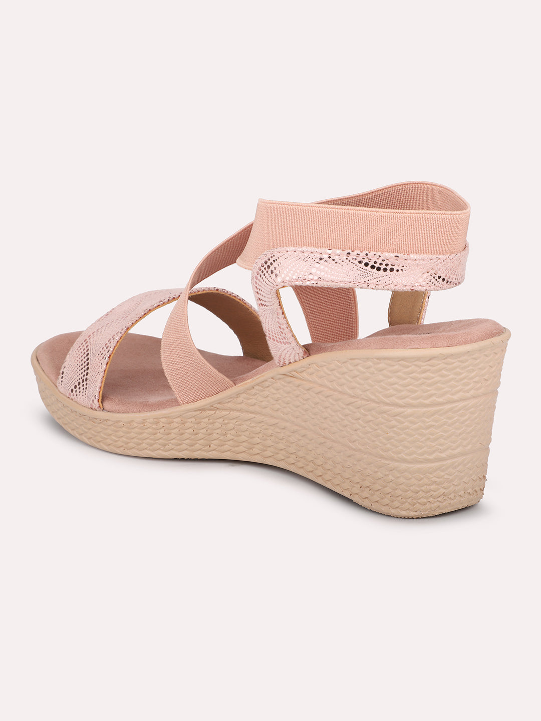 Women Peach Textured Open Toe Wedge Heels