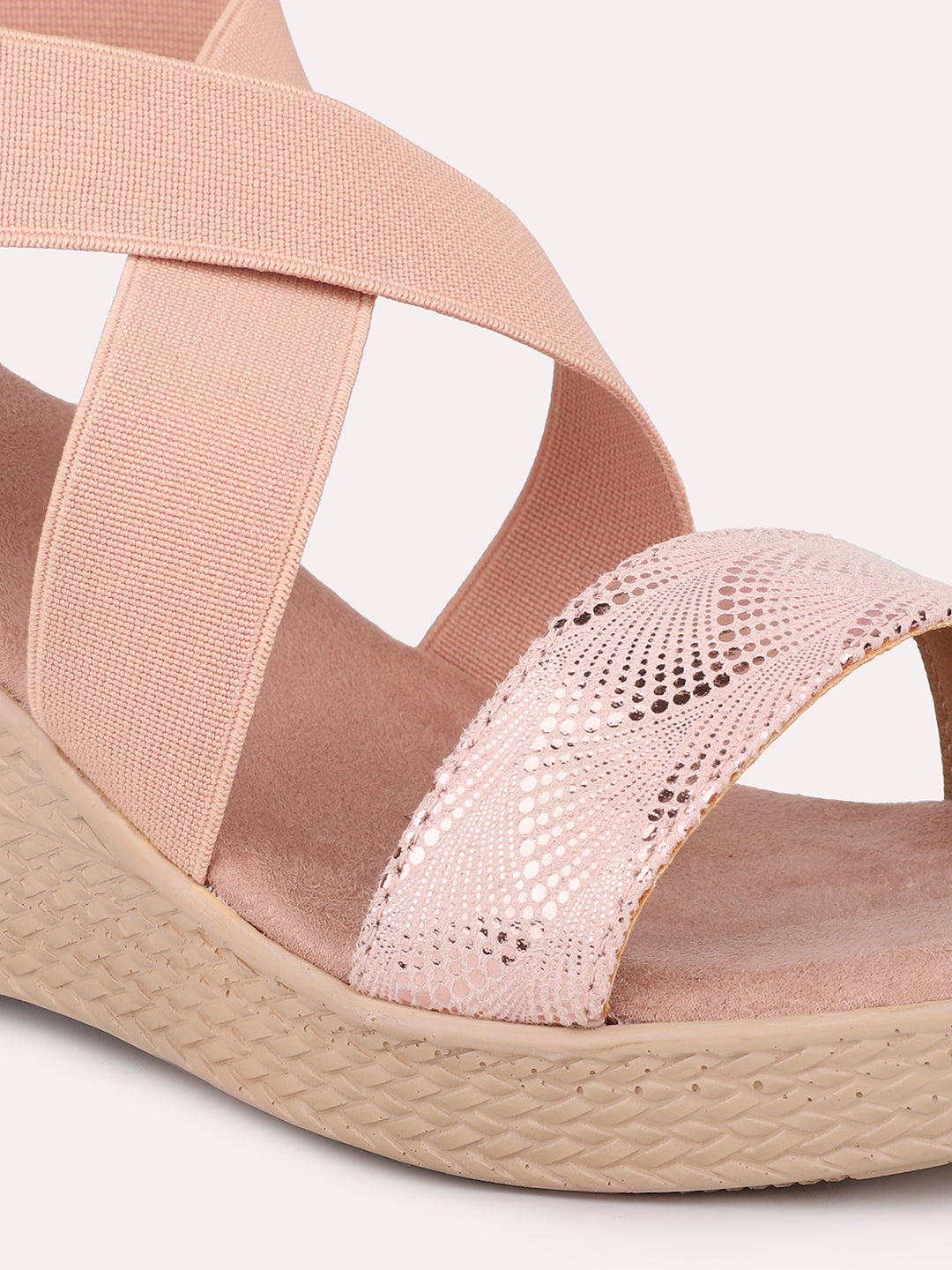 Women Peach Textured Open Toe Wedge Heels