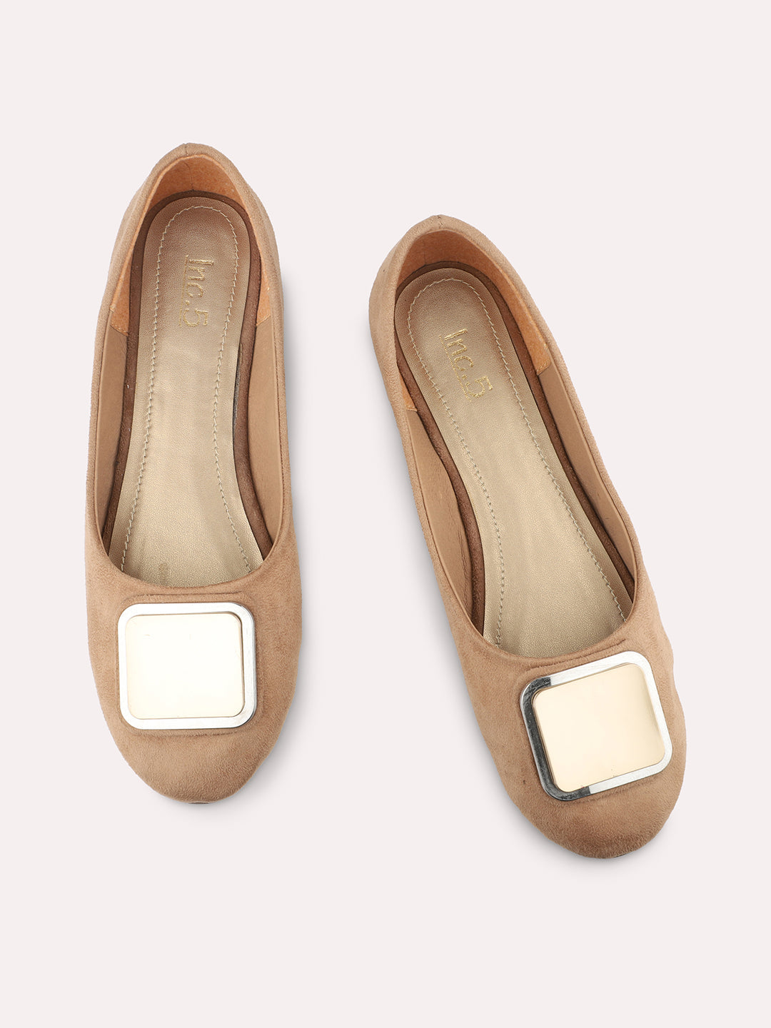 Women Beige Buckle Ballerinas Flats