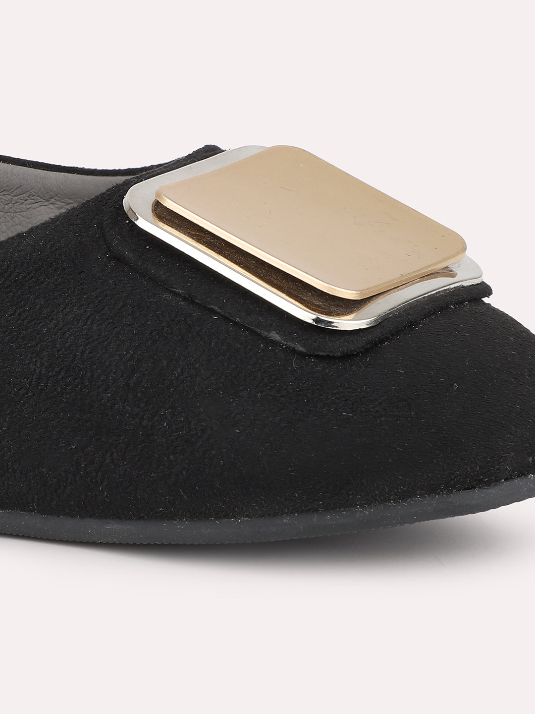 Women Black Buckle Ballerinas Flats