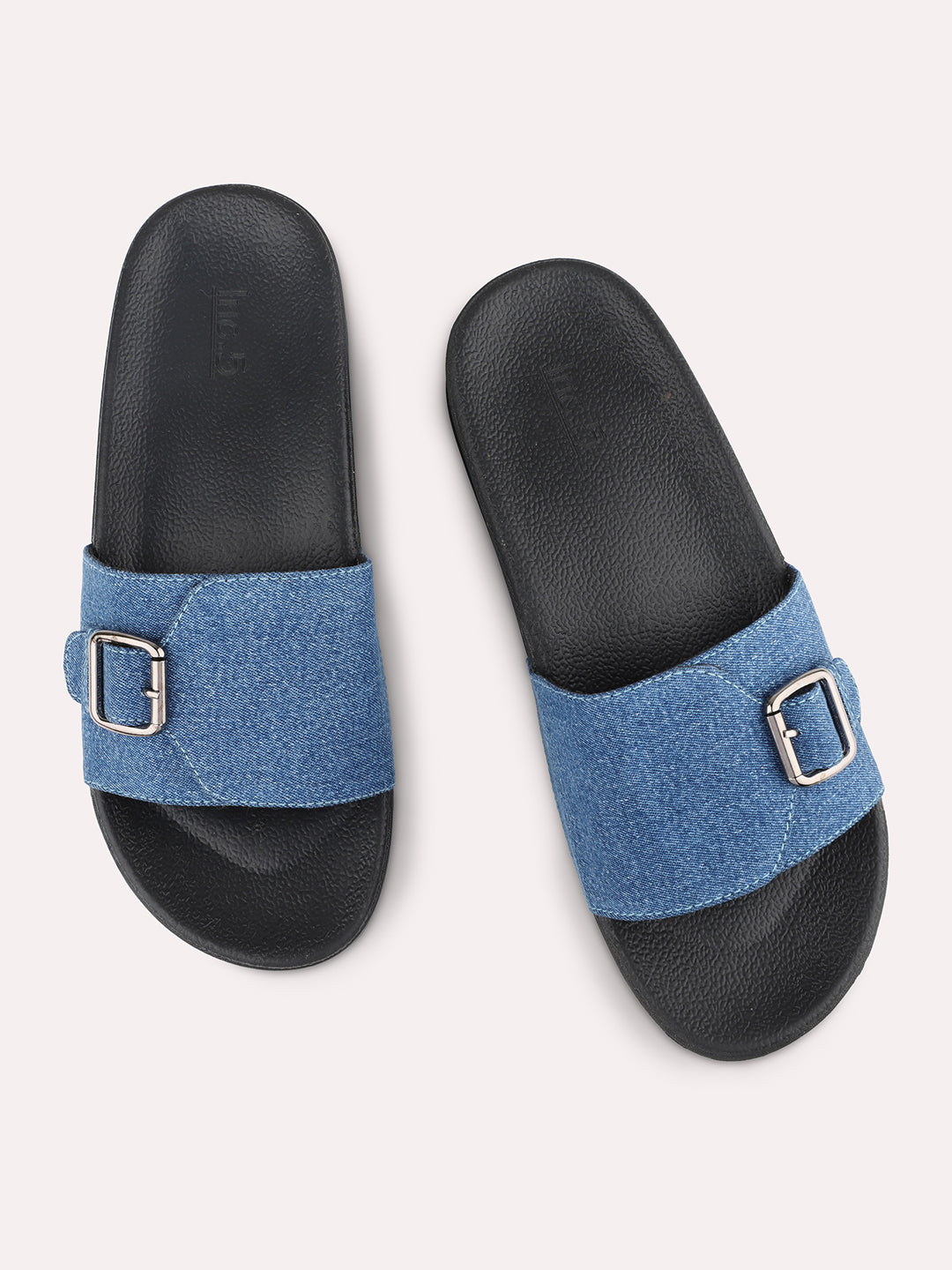 Women Blue Open Toe Comfort Heels With Buckles