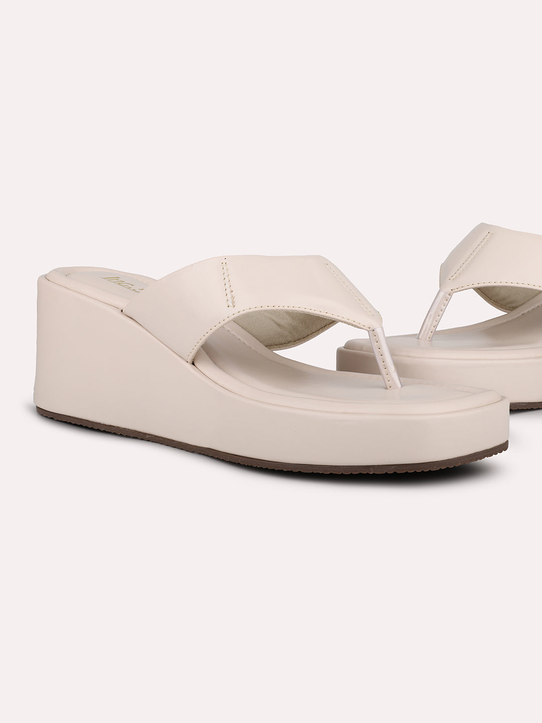 Women Cream Solid Open Back Open Toe Wedges
