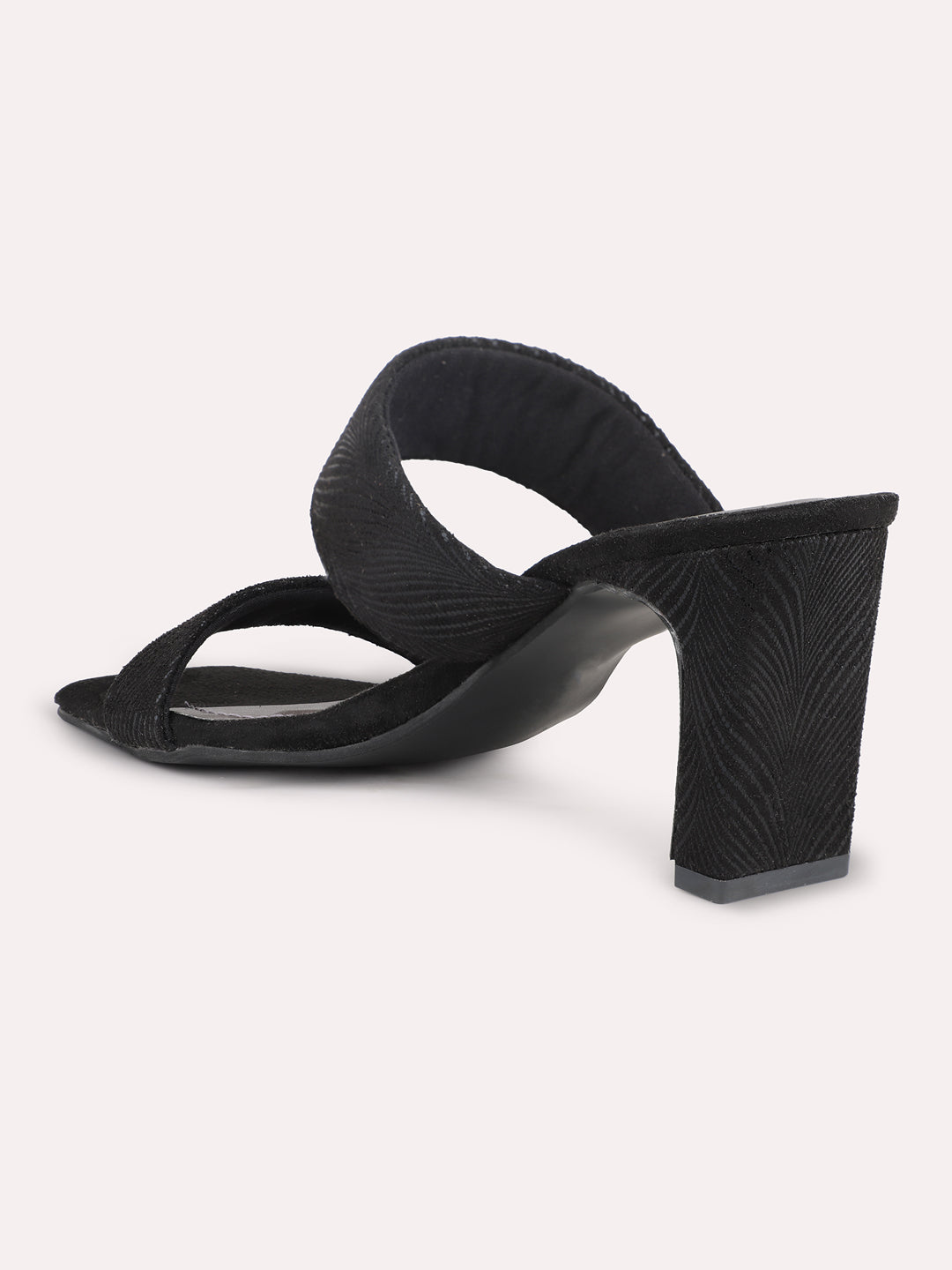 Women Black Embellished Open Toe Block Heels