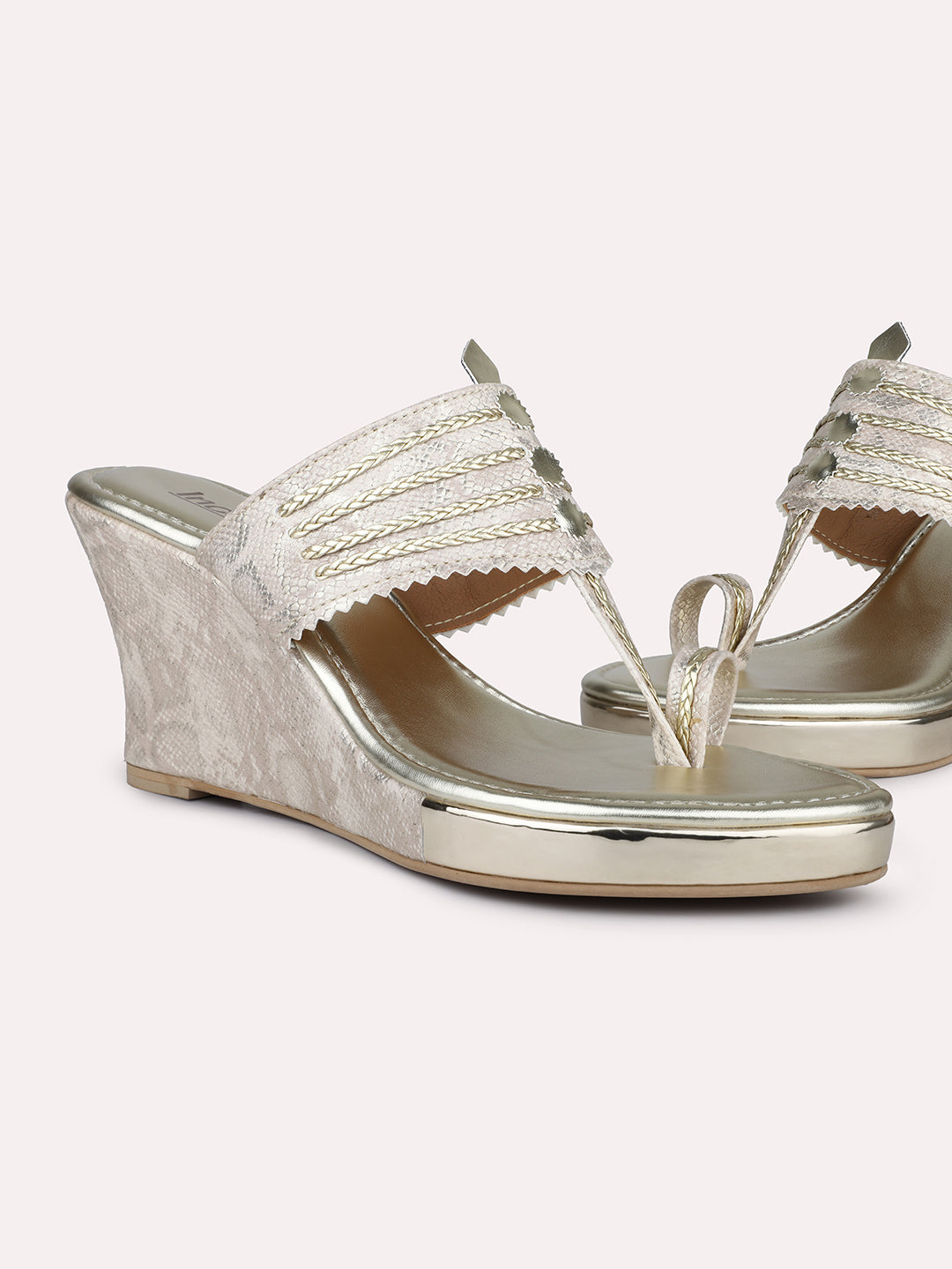 Women Beige Ethnic design Wedge Sandals