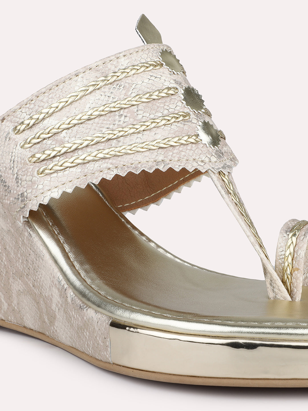 Women Beige Ethnic design Wedge Sandals