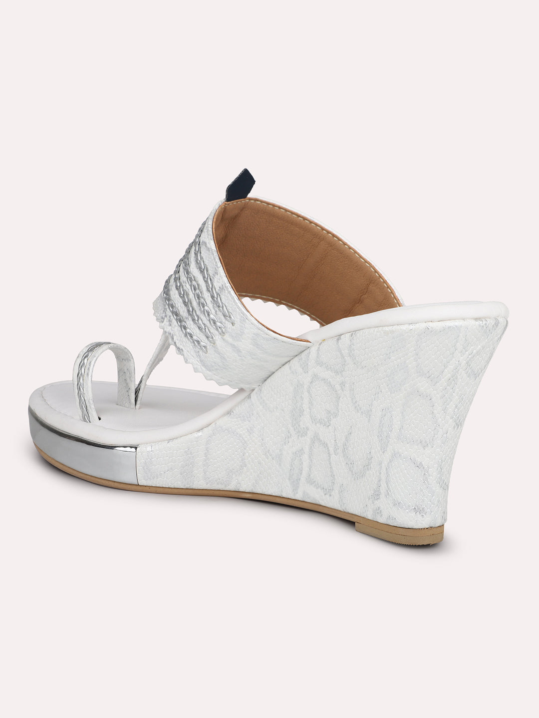 Women White Ethnic design Wedge Sandals