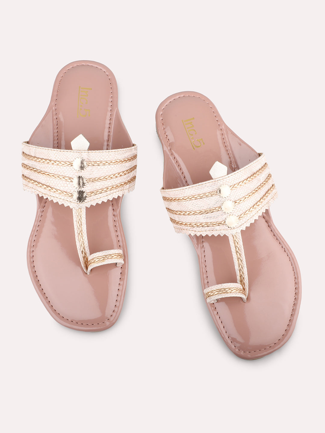 Women Peach Ethnic Embellished One Toe Flats