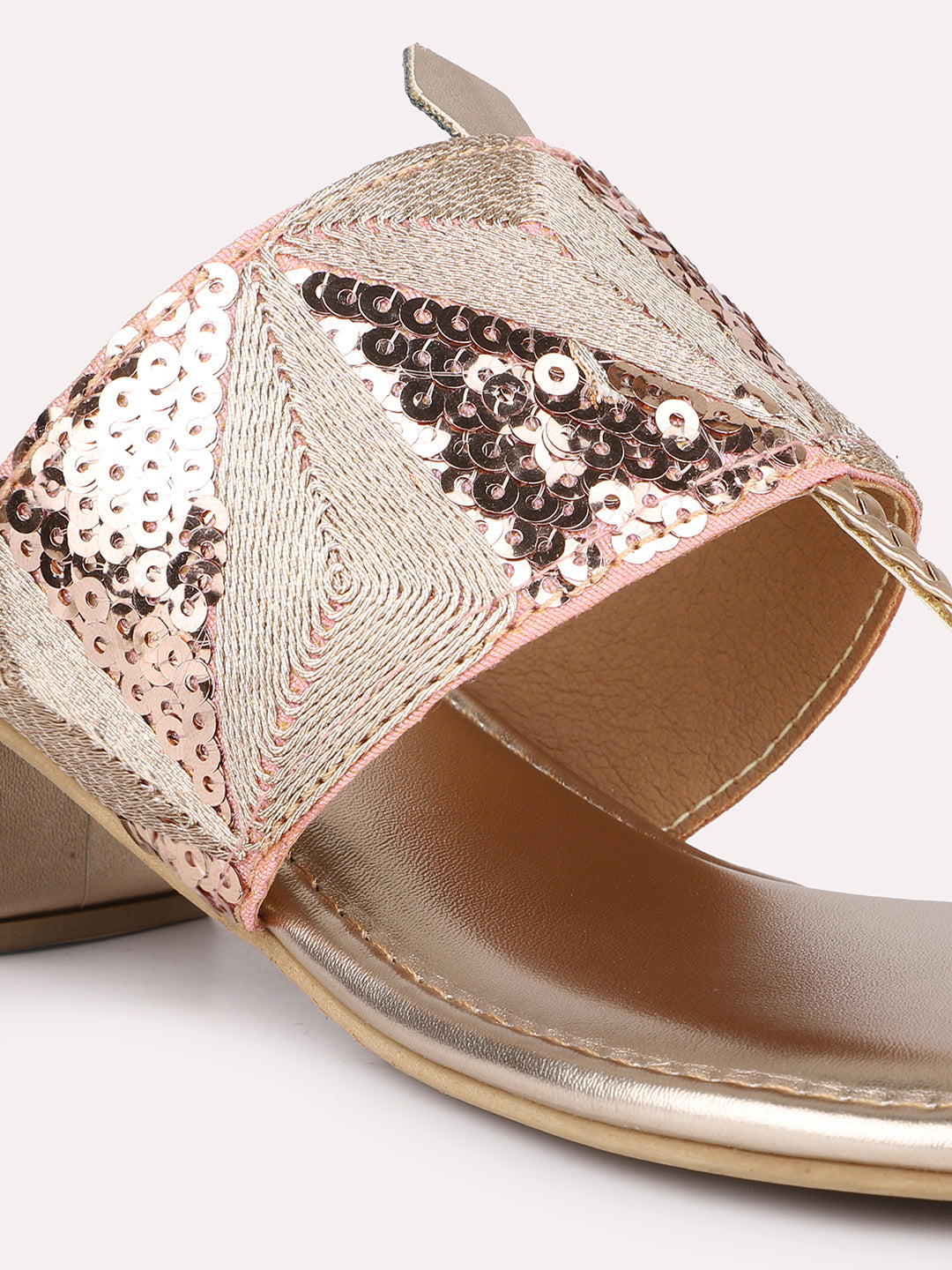 Women Rose Gold Woven Design Ethnic Embellished Block Heels