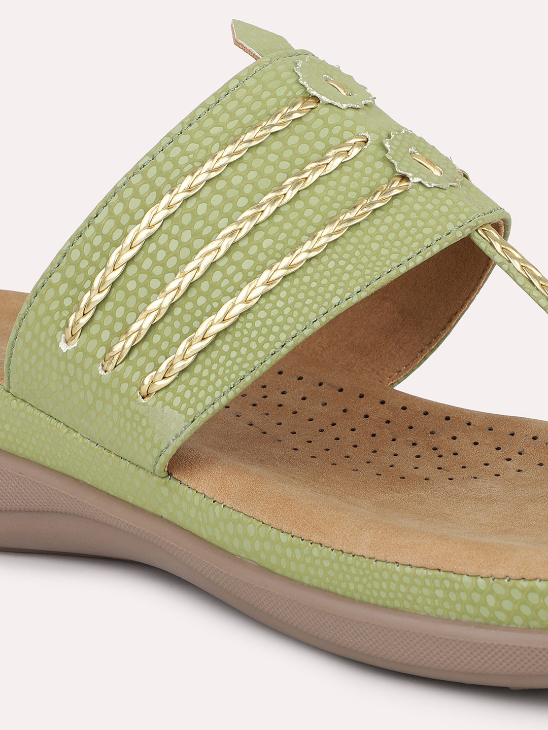 Women Green Textured Comfort Heels