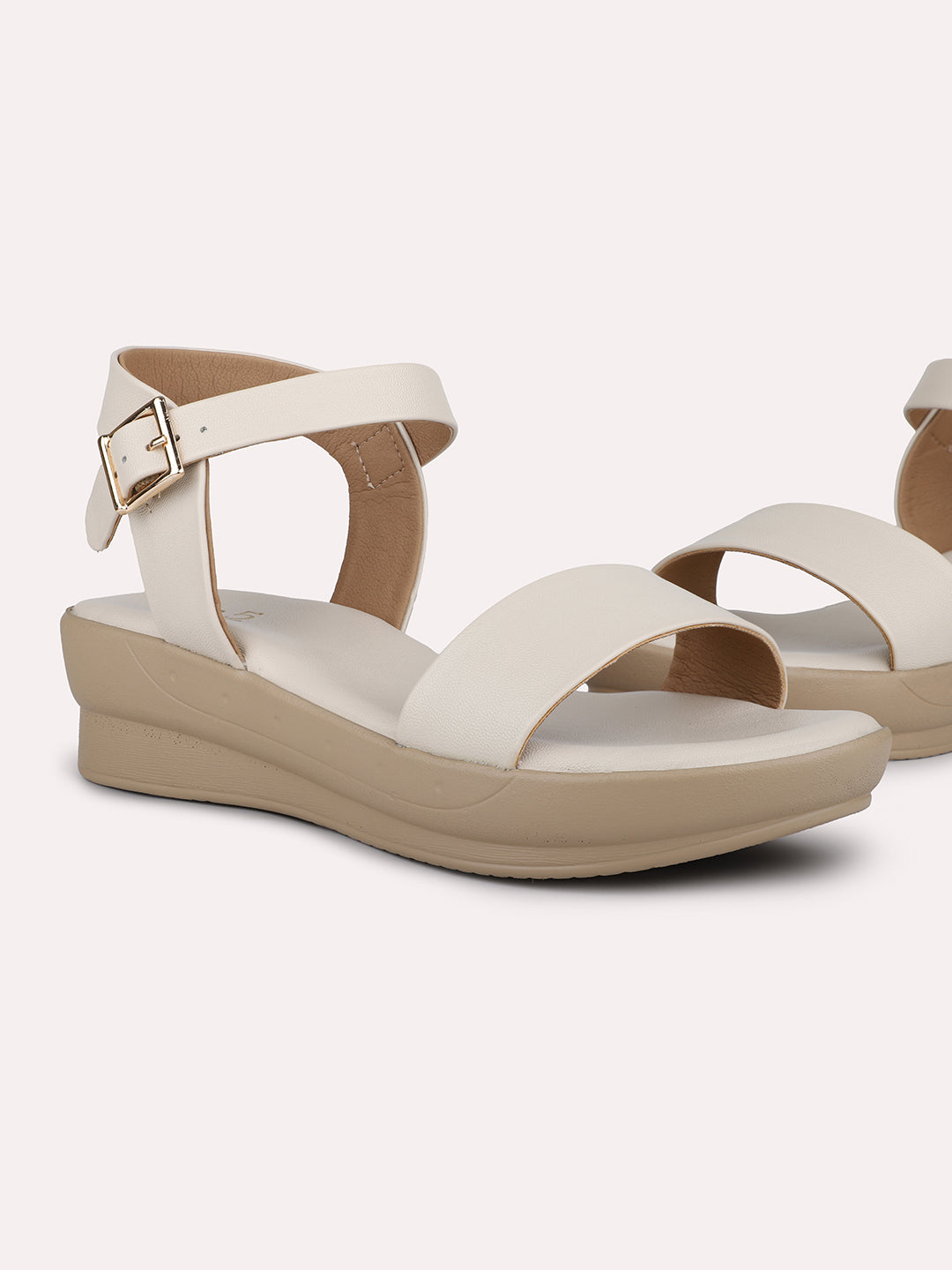 Women Cream Solid Open Toe Wedges