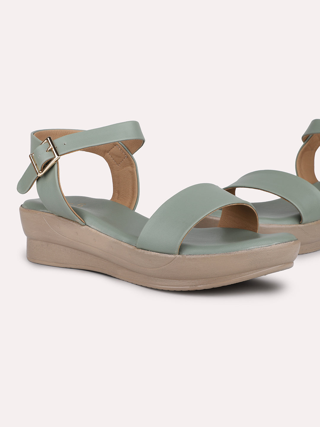 Women Green Solid Open Toe Wedges