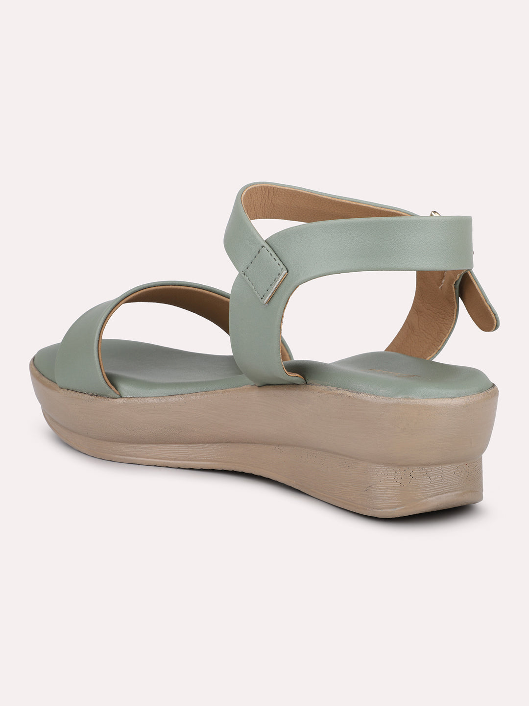 Women Green Solid Open Toe Wedges