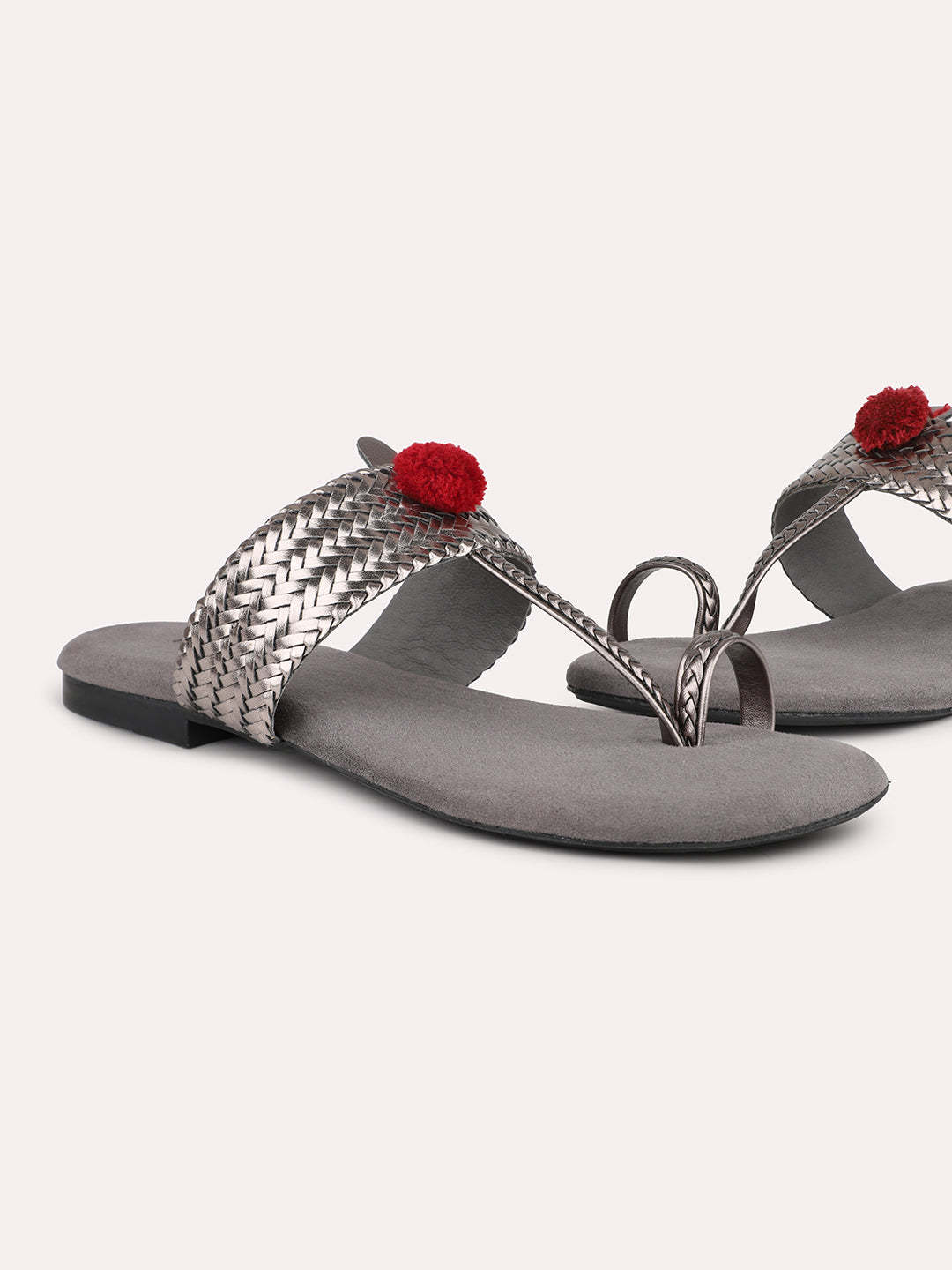 Women Pewter Embellished One Toe Flats